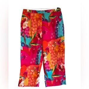 Junonia 1X Vibrant Floral Crop Pants Elastic Waist Cotton Spandex Art Print